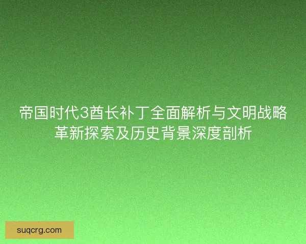 帝国时代3酋长补丁全面解析与文明战略革新探索及历史背景深度剖析