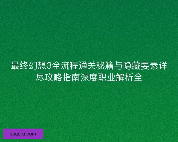 最终幻想3全流程通关秘籍与隐藏要素详尽攻略指南深度职业解析全